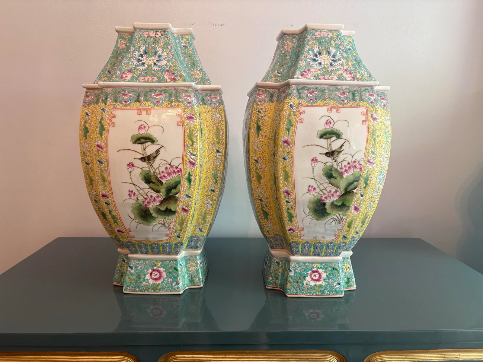 Pair of Mid 20th Century Large Chinese Famille Rose Vases - 7