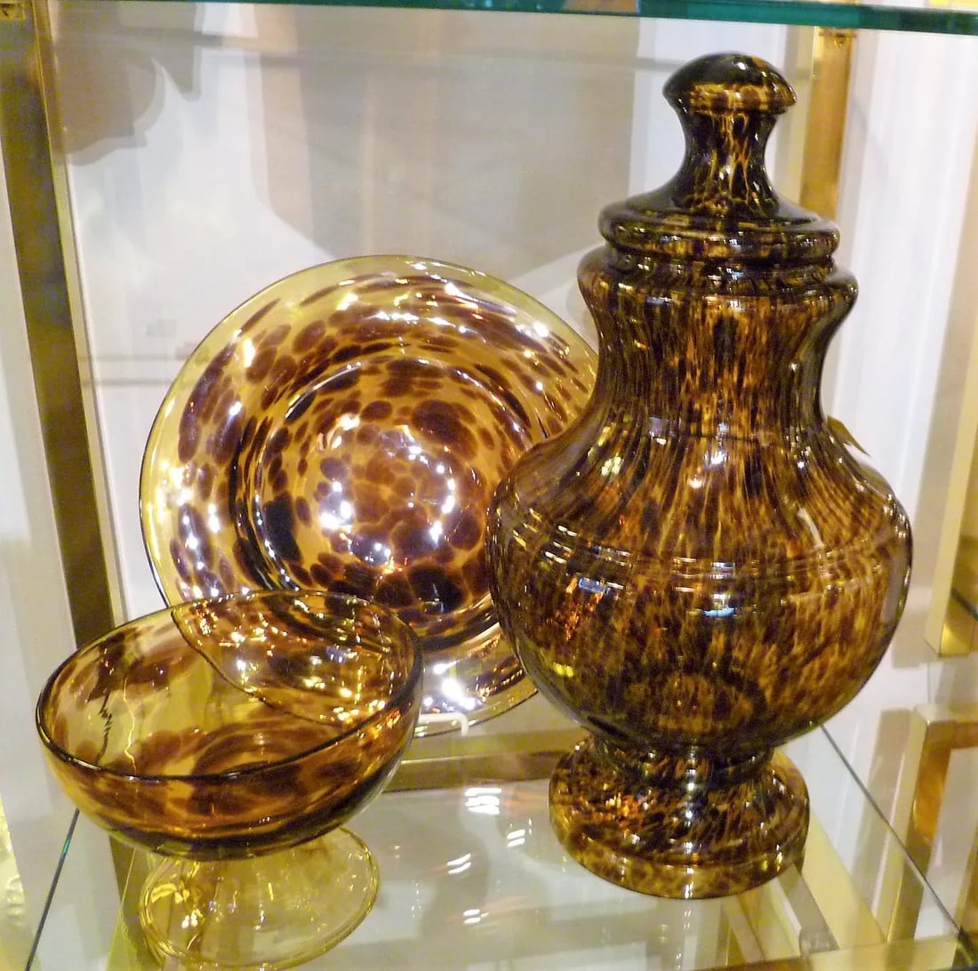 1960s Tall Tortoise Shell Pattern Italian Modern Glass Urn - 12