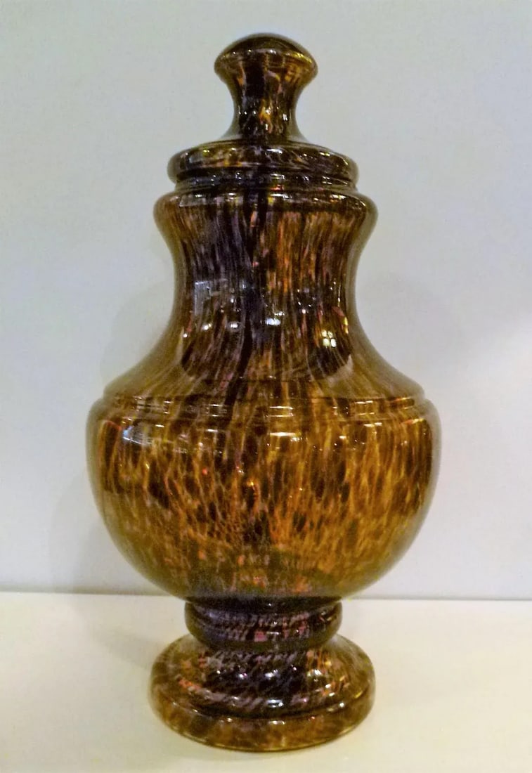 1960s Tall Tortoise Shell Pattern Italian Modern Glass Urn - 2