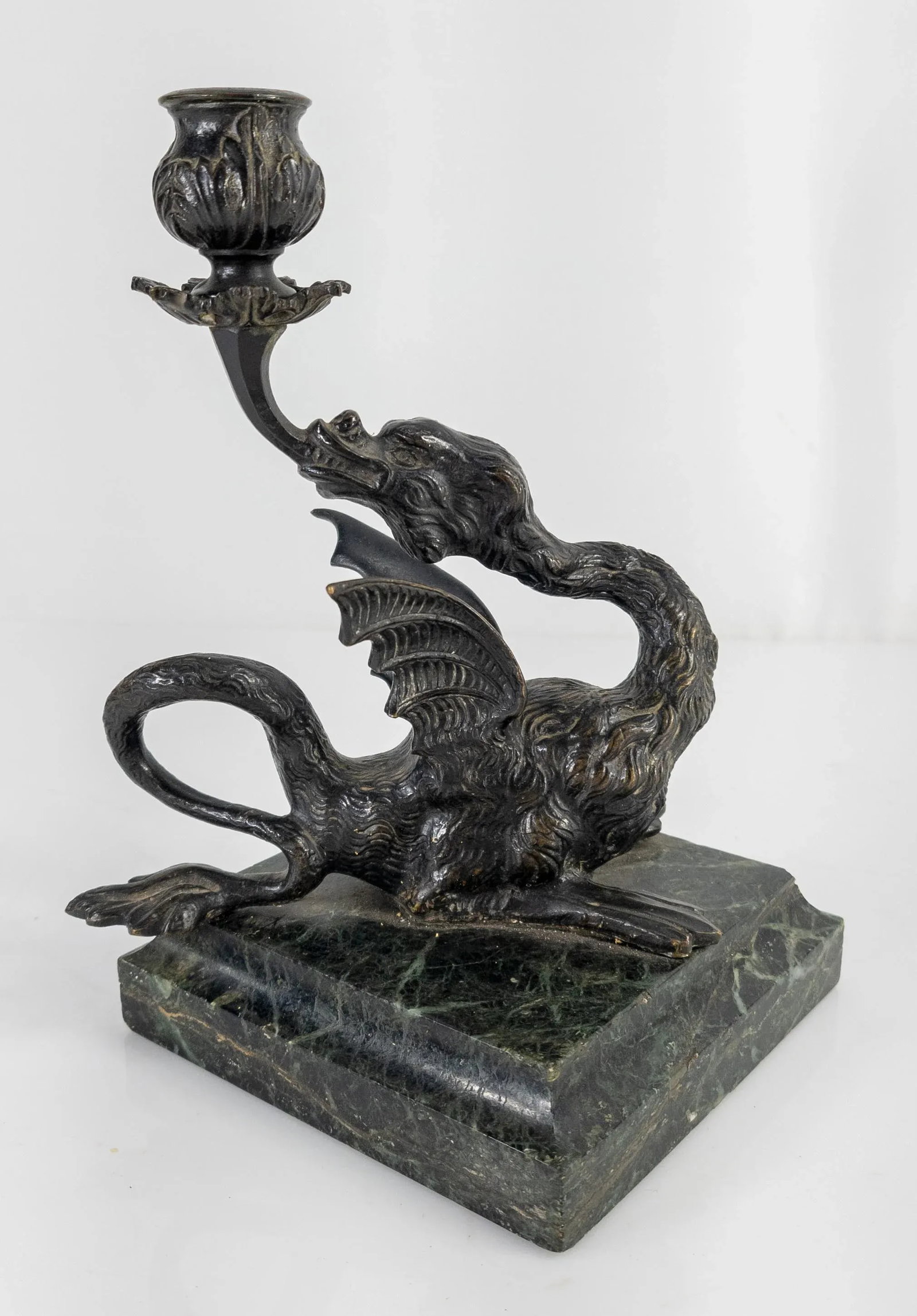 Late 19th Century Italian Grand Tour Bronze Dragon Candlestick Holder - 11