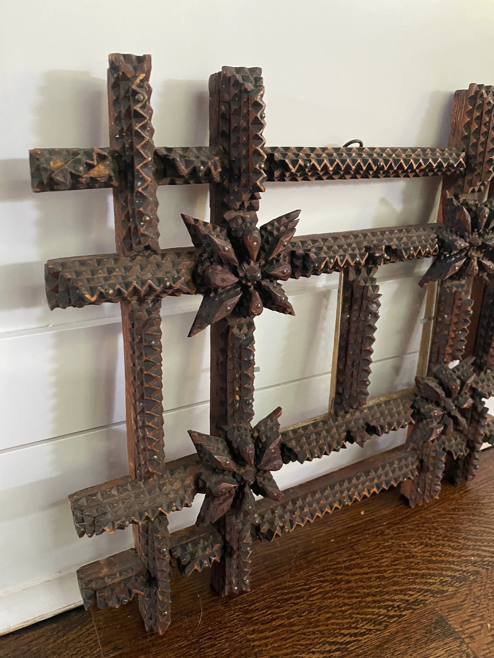 Antique Tramp Art Double Frame - 4