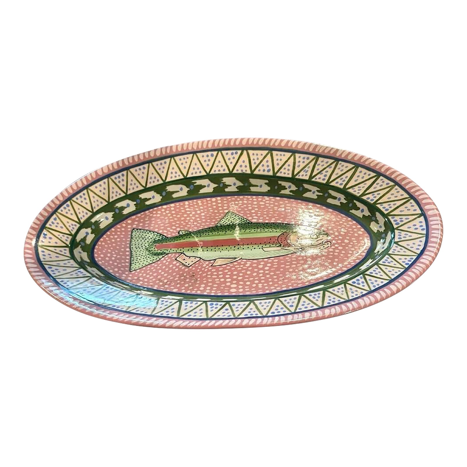 Classic Hand-Painted Serving Platter With a Fish Motif, 18" X 11", Signed (1 of 6)