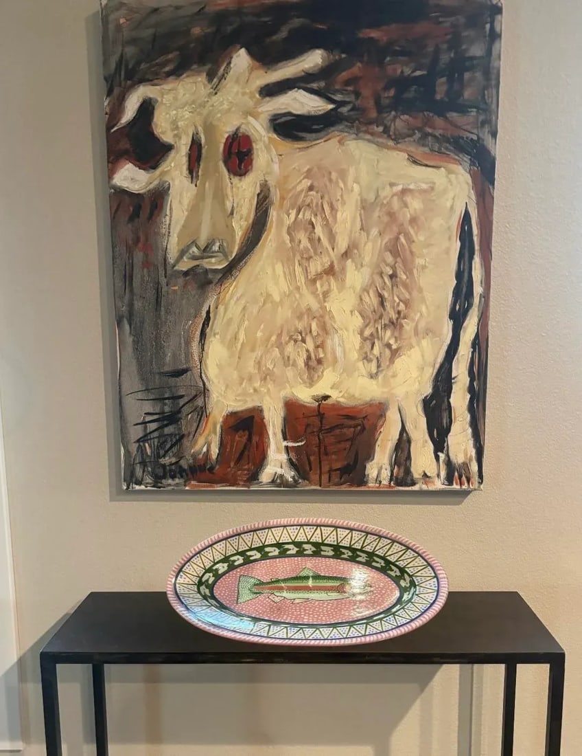 Classic Hand-Painted Serving Platter With a Fish Motif, 18" X 11", Signed - 2