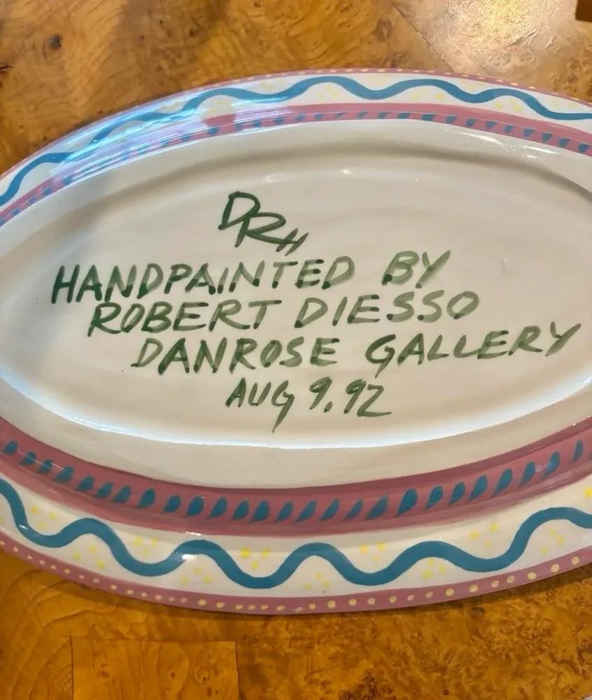 Classic Hand-Painted Serving Platter With a Fish Motif, 18" X 11", Signed - 4