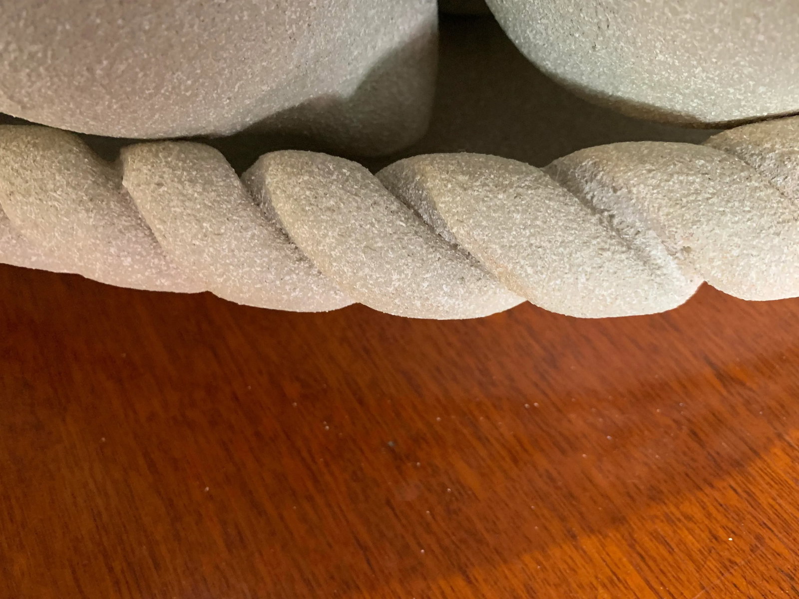 Vintage Stone Composite Fruit Bowl Centerpiece With Rope Edge - 4