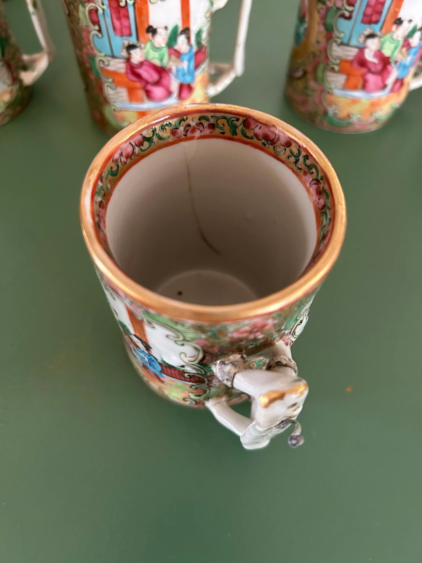 Antique Chinese Rose Medallion Punch Bowl and Cups Set- 11 Pieces - 12