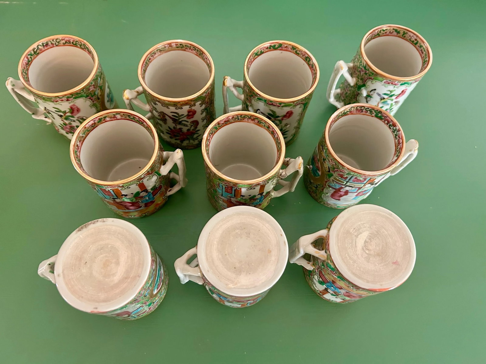 Antique Chinese Rose Medallion Punch Bowl and Cups Set- 11 Pieces - 4