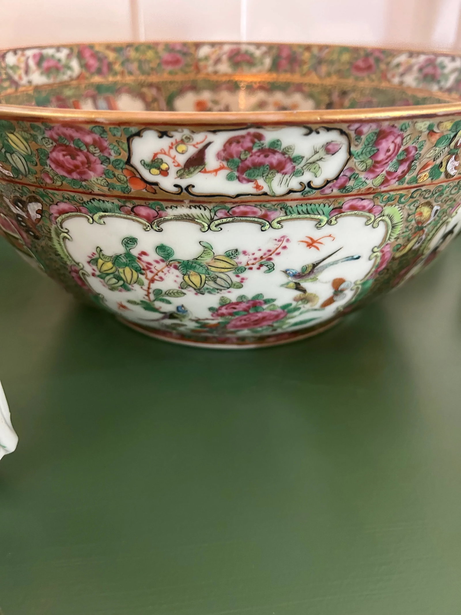 Antique Chinese Rose Medallion Punch Bowl and Cups Set- 11 Pieces - 7