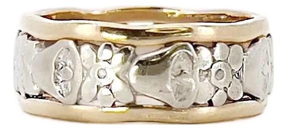 Vintage 14k Bristol Wedding Bells Ring, Size 6: About This Ring: Treat yourself to this beautiful Bristol Ting! Circa 1940s, it's a one-of-a-kind two tone Bristol wedding bell band in white and yellow gold. This unique band features white gold