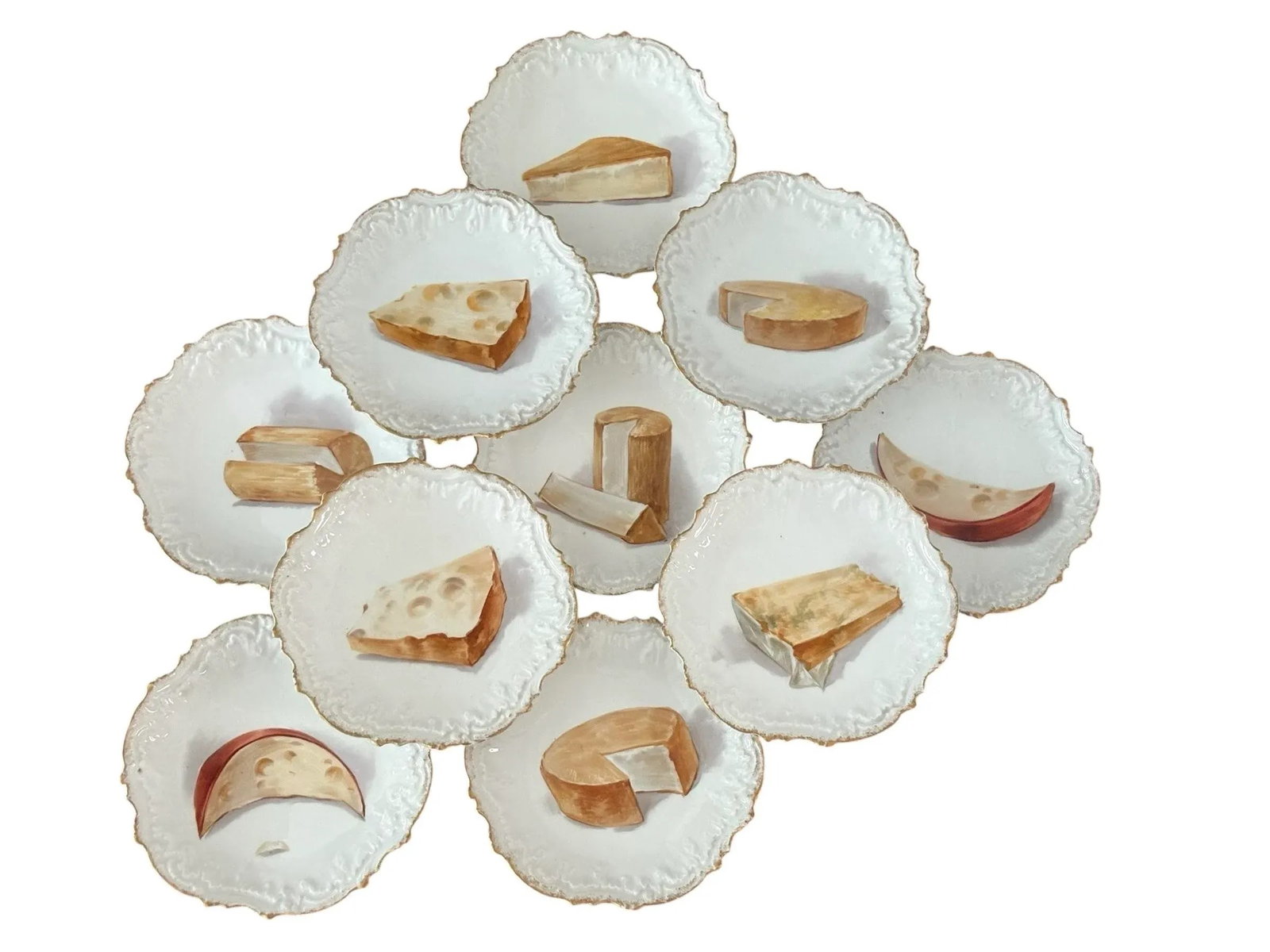 Early 20th Century Antique Hand Painted Formage Cheese Limoges- A Set of 10 - 2