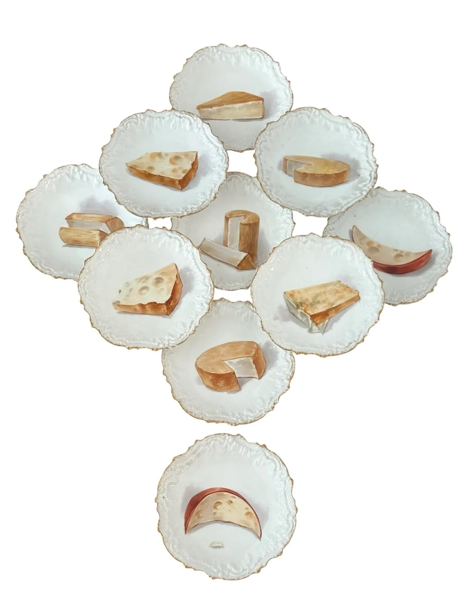 Early 20th Century Antique Hand Painted Formage Cheese Limoges- A Set of 10 - 3