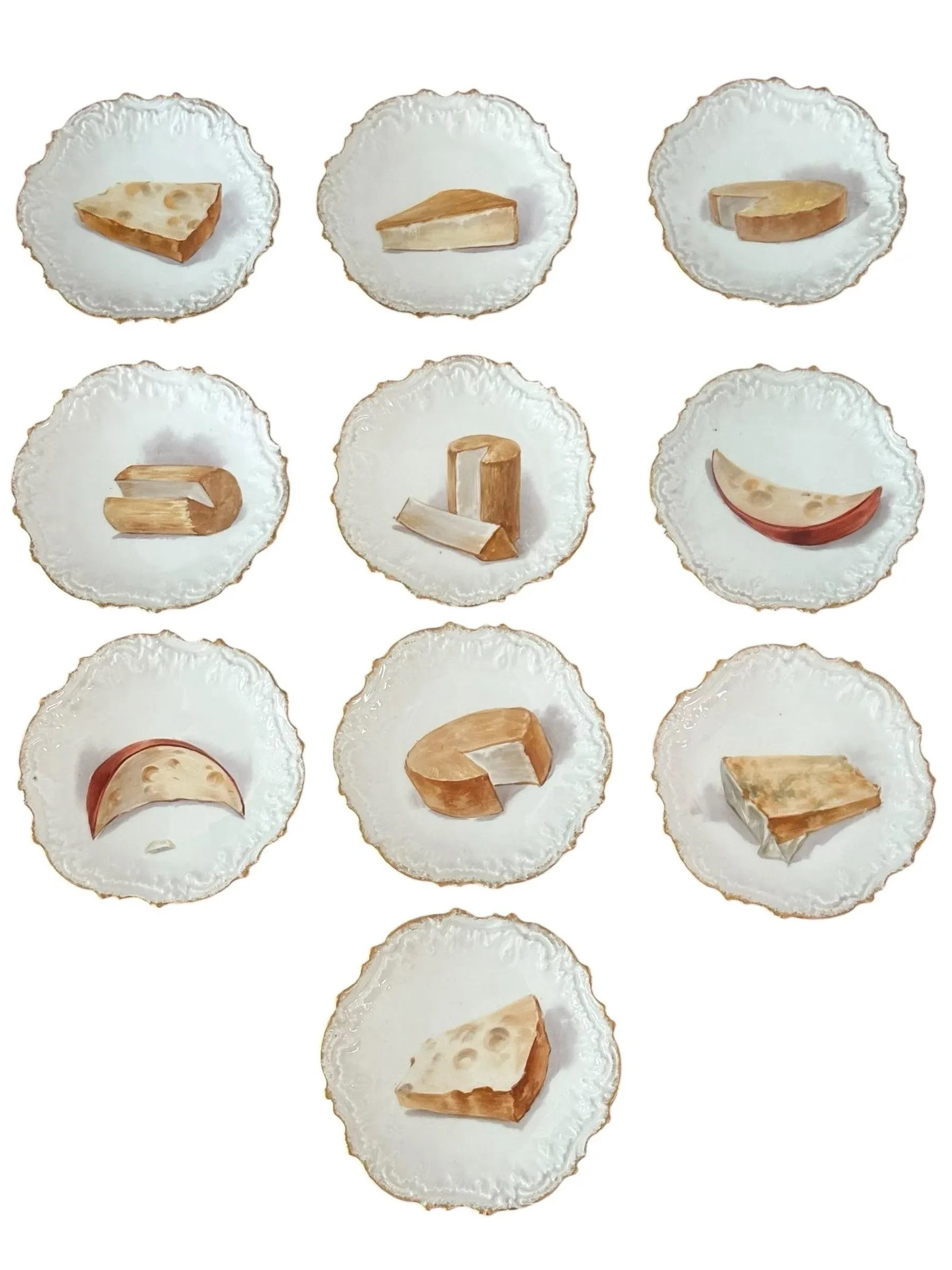 Early 20th Century Antique Hand Painted Formage Cheese Limoges- A Set of 10 - 4