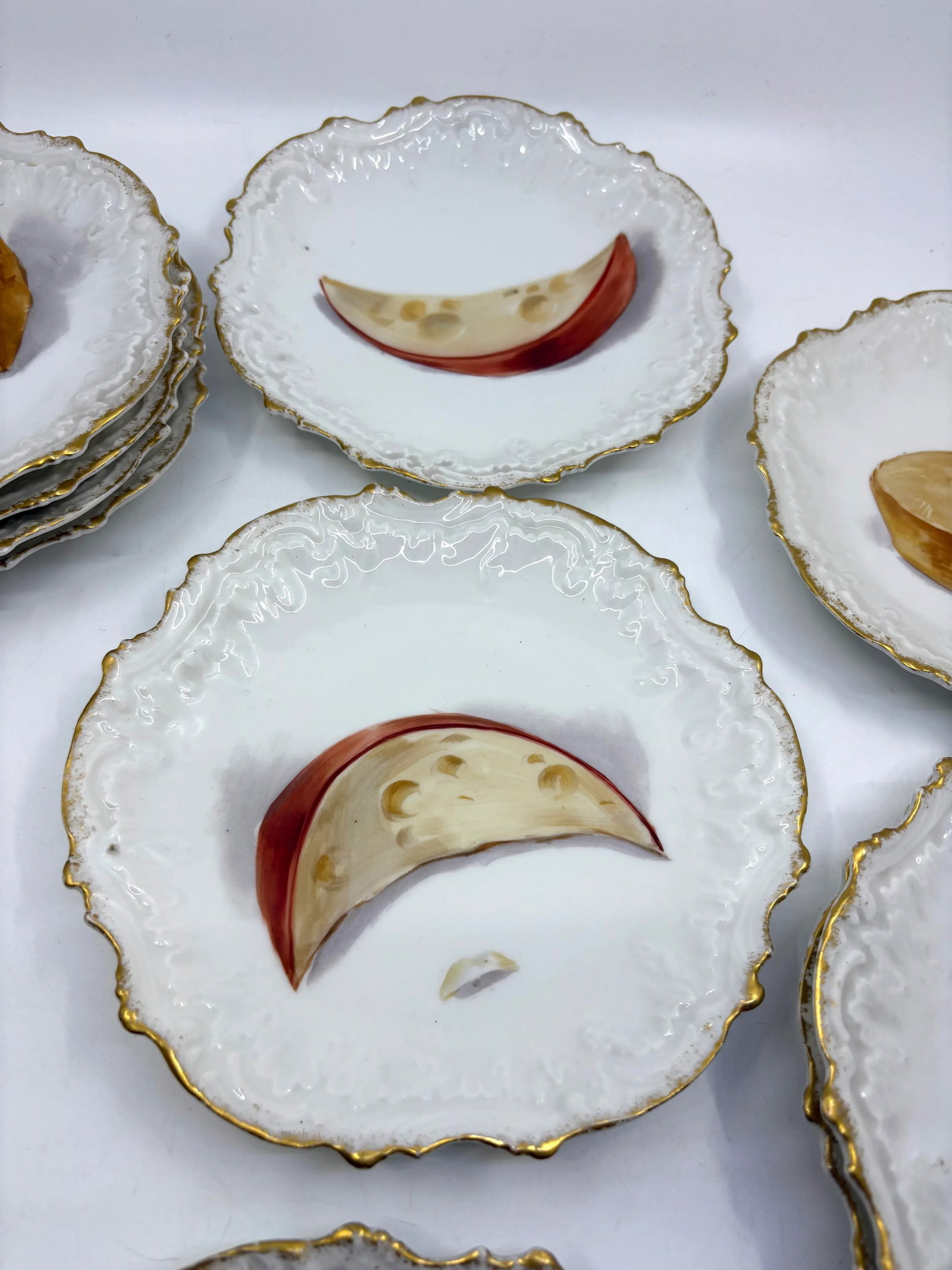 Early 20th Century Antique Hand Painted Formage Cheese Limoges- A Set of 10 - 5