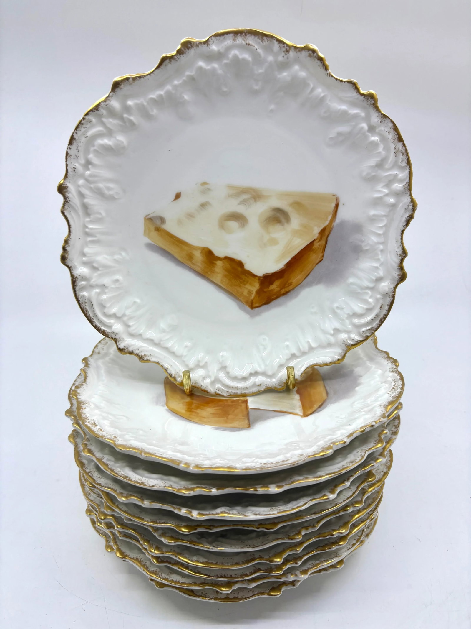 Early 20th Century Antique Hand Painted Formage Cheese Limoges- A Set of 10 - 9