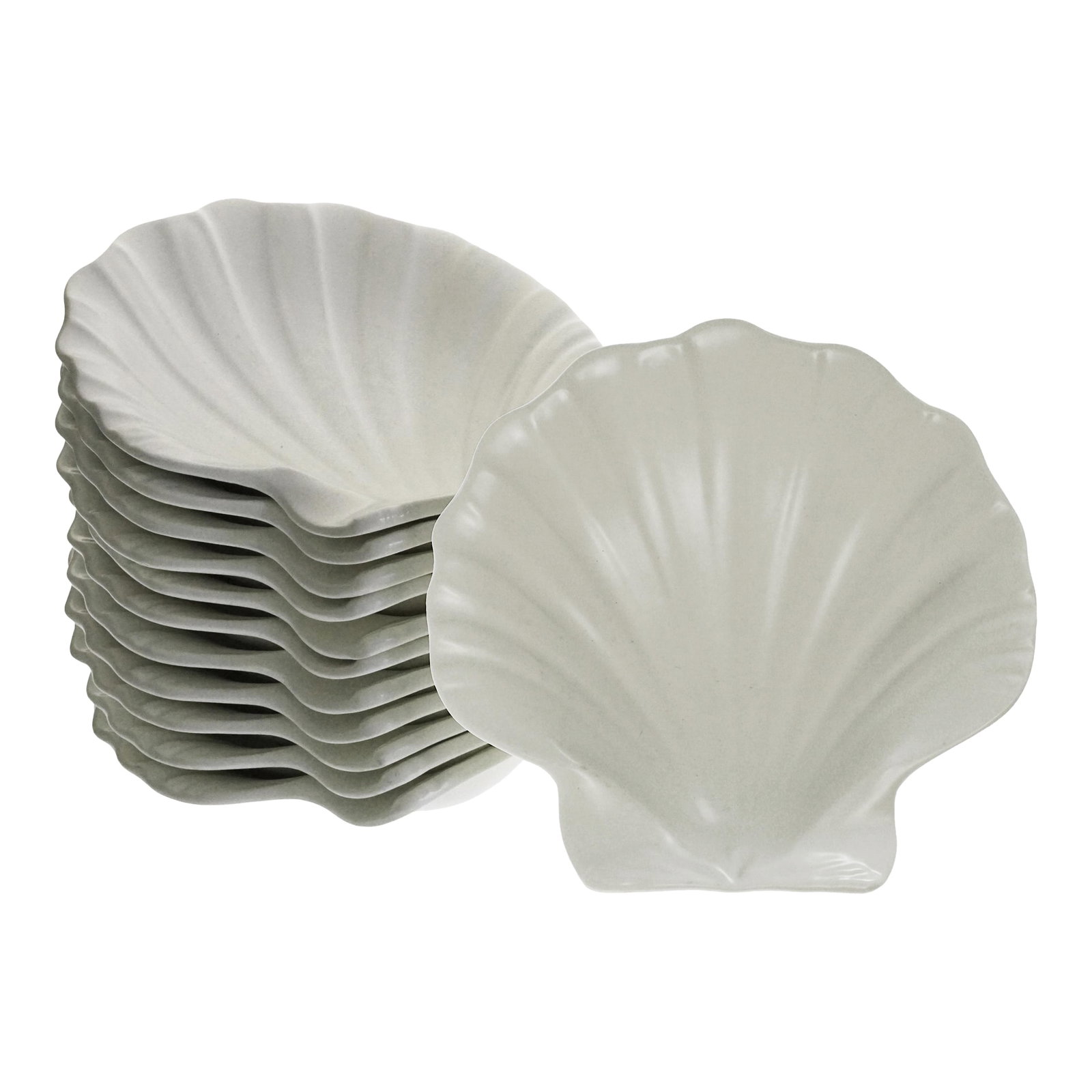 Mid 20th Century Wedgwood Scallop Shell Shaped Dishes- Set of 12: Elegant set of twelve Wedgwood scallop shell shaped dishes, perfect for serving seafood appetizers, entrees, or even caviar. It would make a beautiful addition to your tableware collection, an