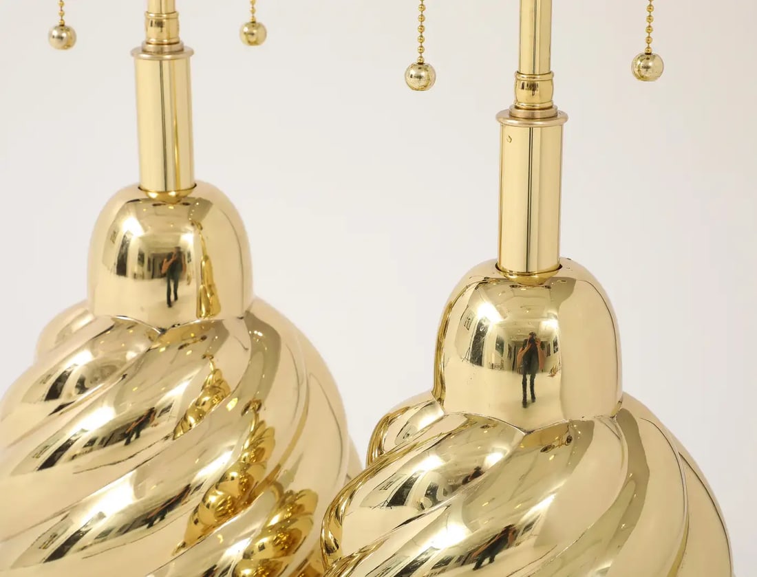 Pair of 1960's Mirror Polished Brass Swirl Lamps by Westwood Industries. - 3