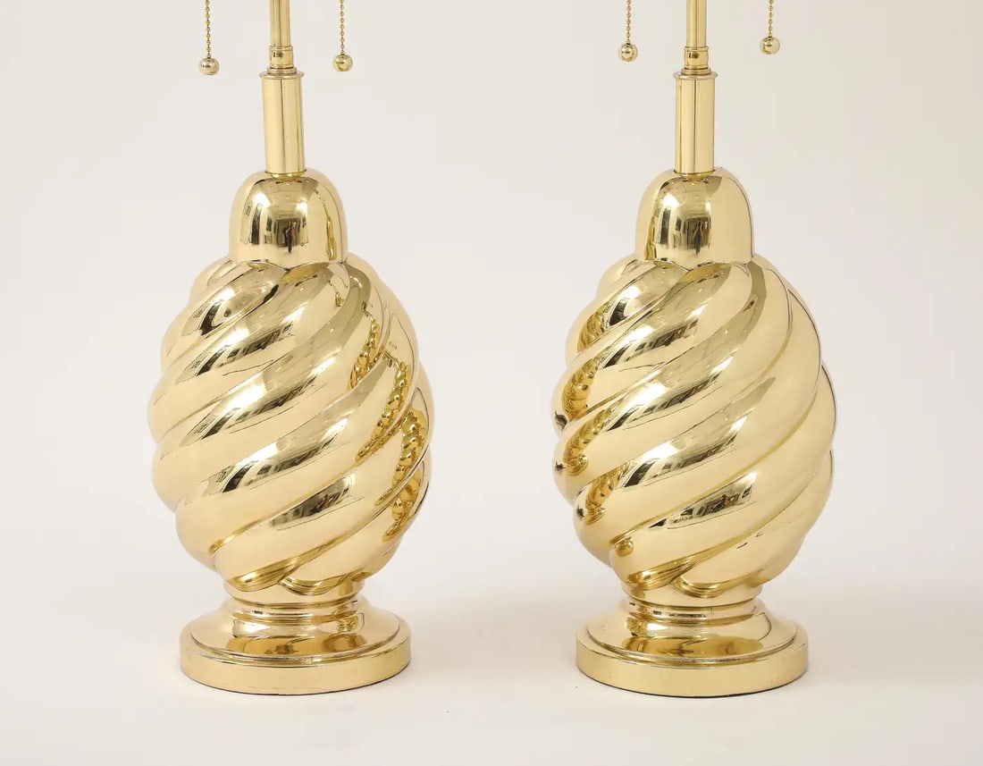 Pair of 1960's Mirror Polished Brass Swirl Lamps by Westwood Industries. - 4