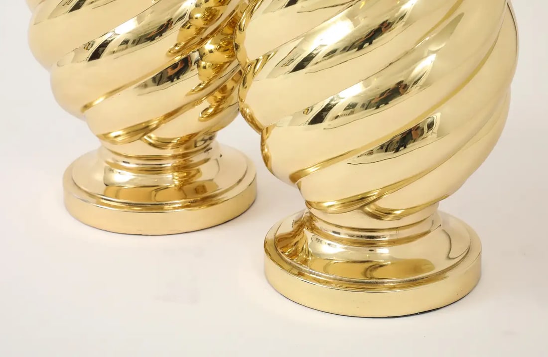 Pair of 1960's Mirror Polished Brass Swirl Lamps by Westwood Industries. - 5