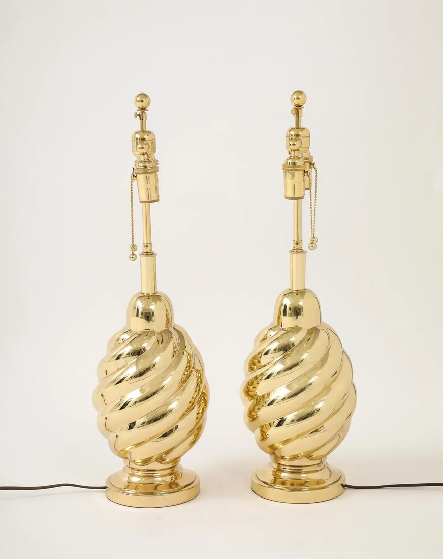 Pair of 1960's Mirror Polished Brass Swirl Lamps by Westwood Industries. - 7