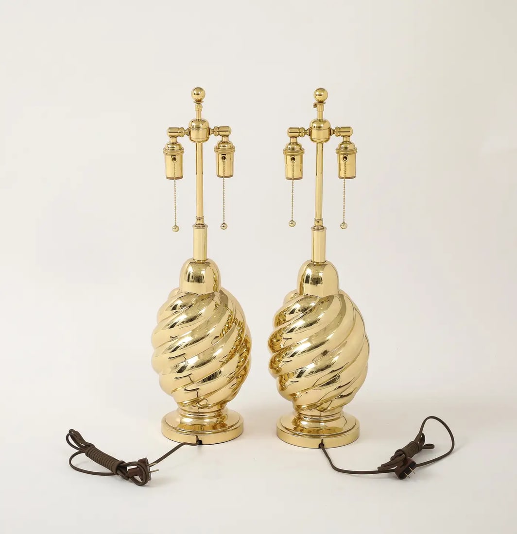 Pair of 1960's Mirror Polished Brass Swirl Lamps by Westwood Industries. - 8