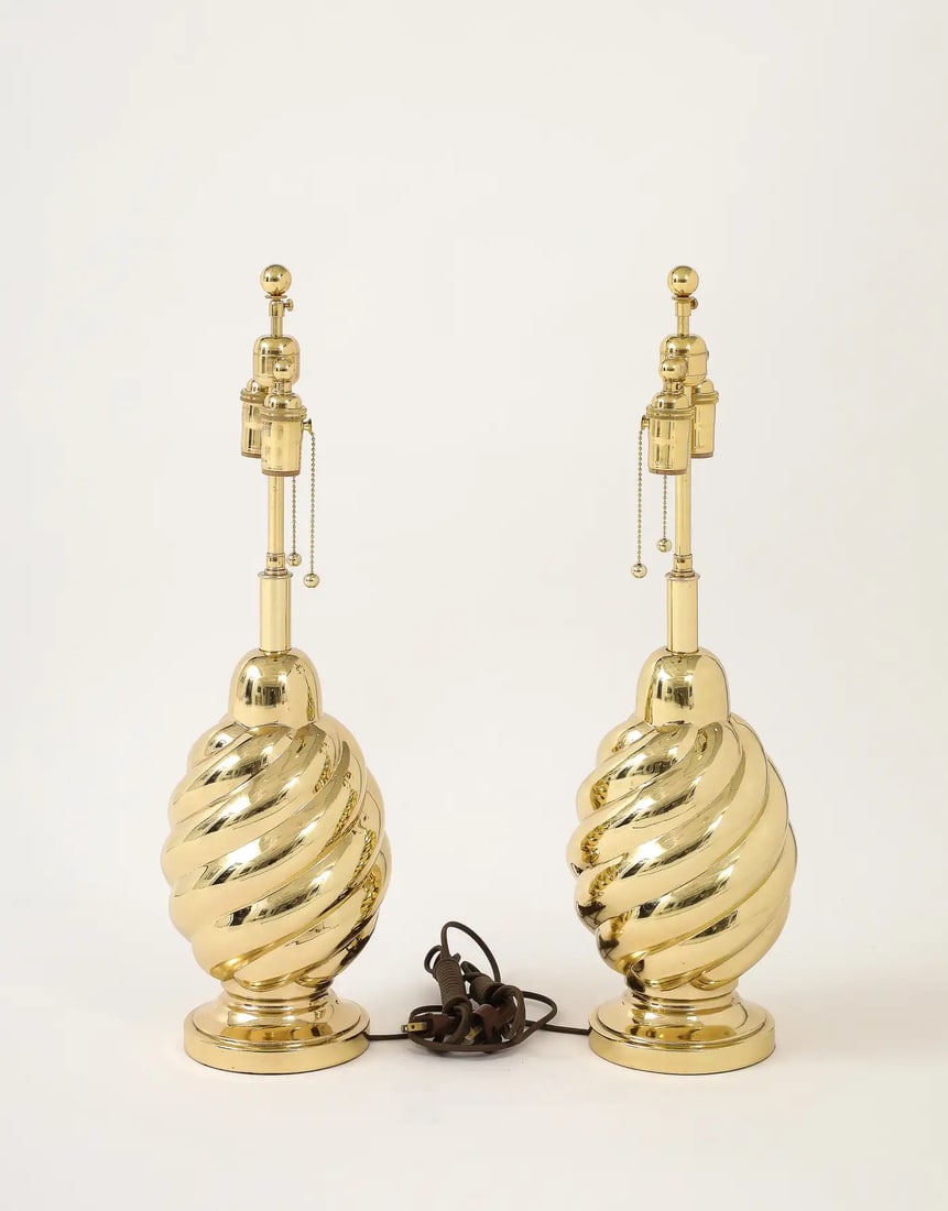Pair of 1960's Mirror Polished Brass Swirl Lamps by Westwood Industries. - 9
