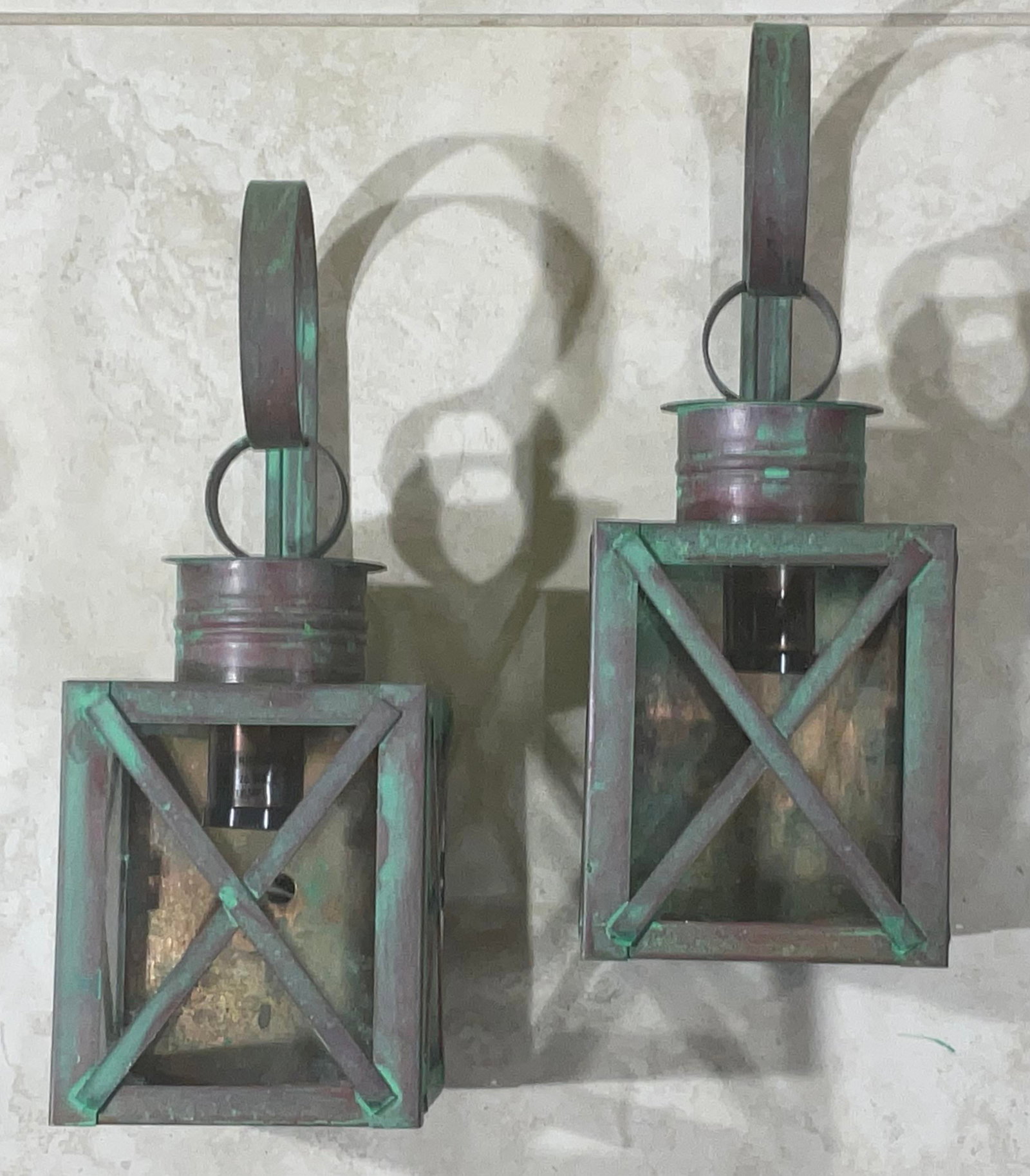 Funky Pair of Solid Copper Wall Lantern -13"h X 5"w X 5".75 D - 11