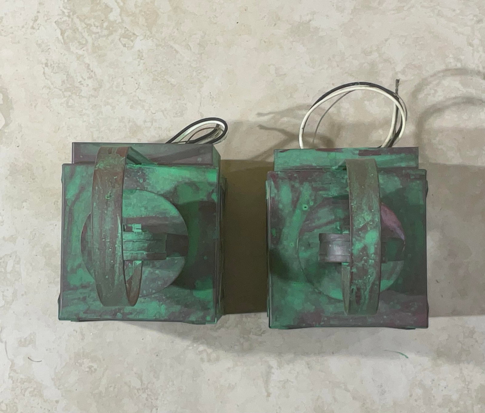 Funky Pair of Solid Copper Wall Lantern -13"h X 5"w X 5".75 D - 12