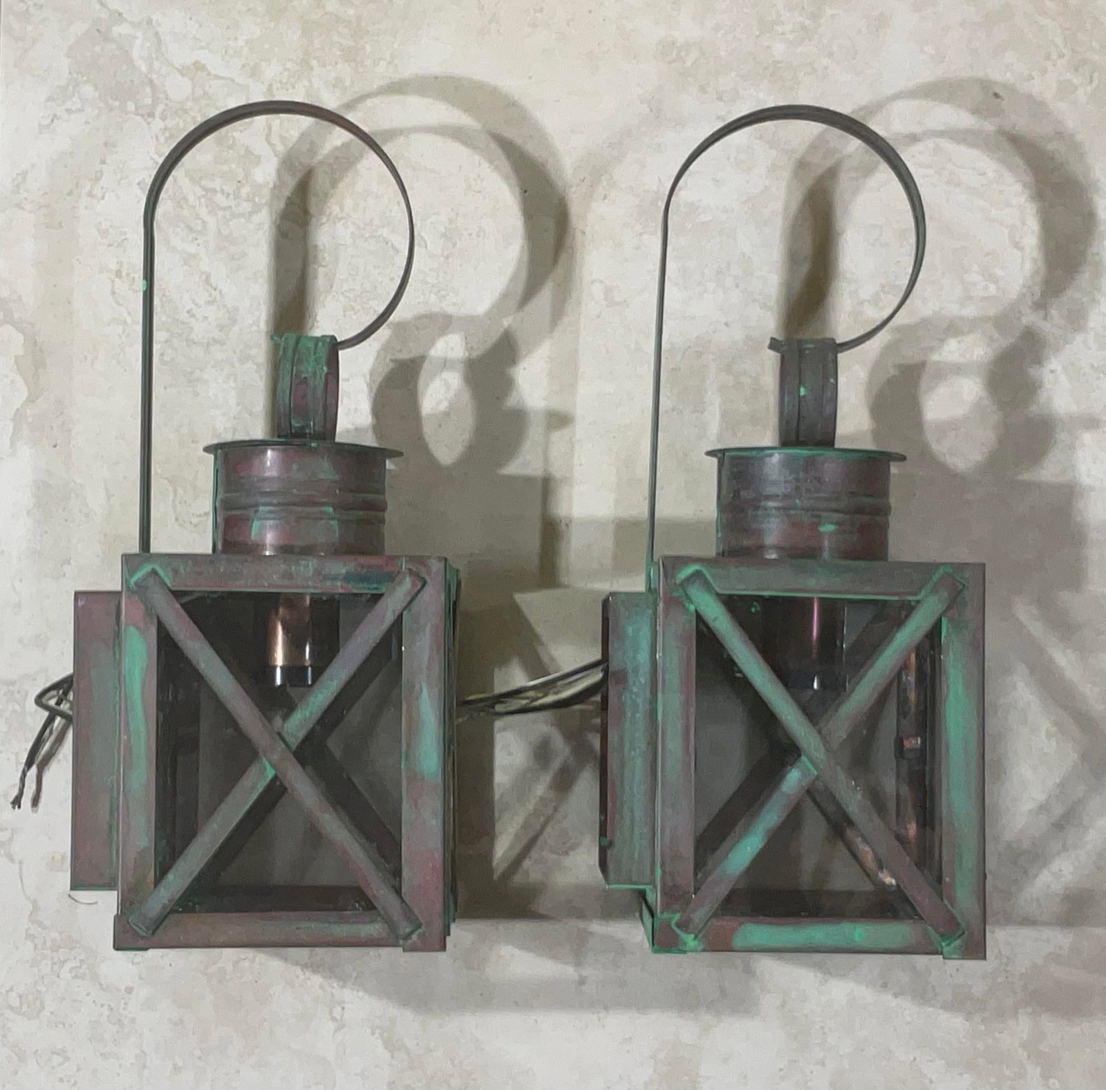 Funky Pair of Solid Copper Wall Lantern -13"h X 5"w X 5".75 D - 13