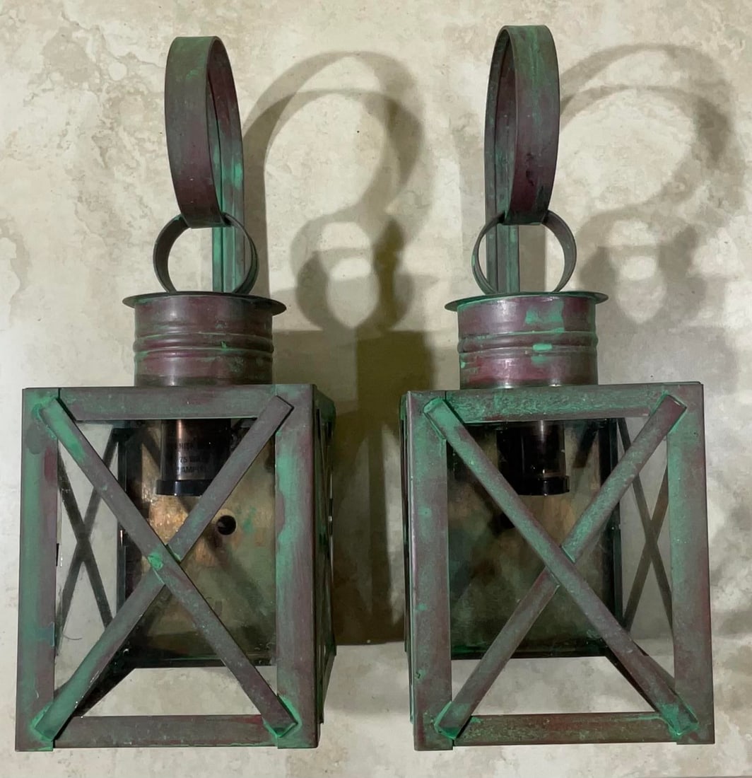 Funky Pair of Solid Copper Wall Lantern -13"h X 5"w X 5".75 D - 2