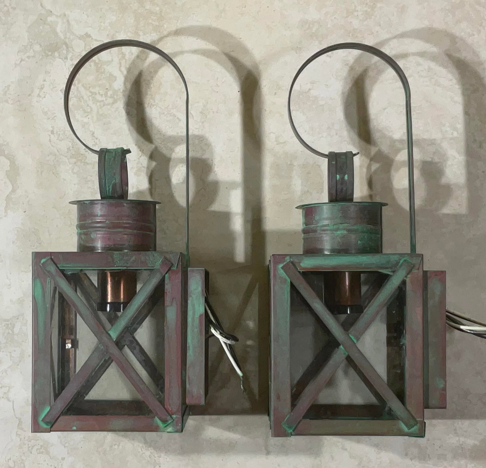 Funky Pair of Solid Copper Wall Lantern -13"h X 5"w X 5".75 D - 4