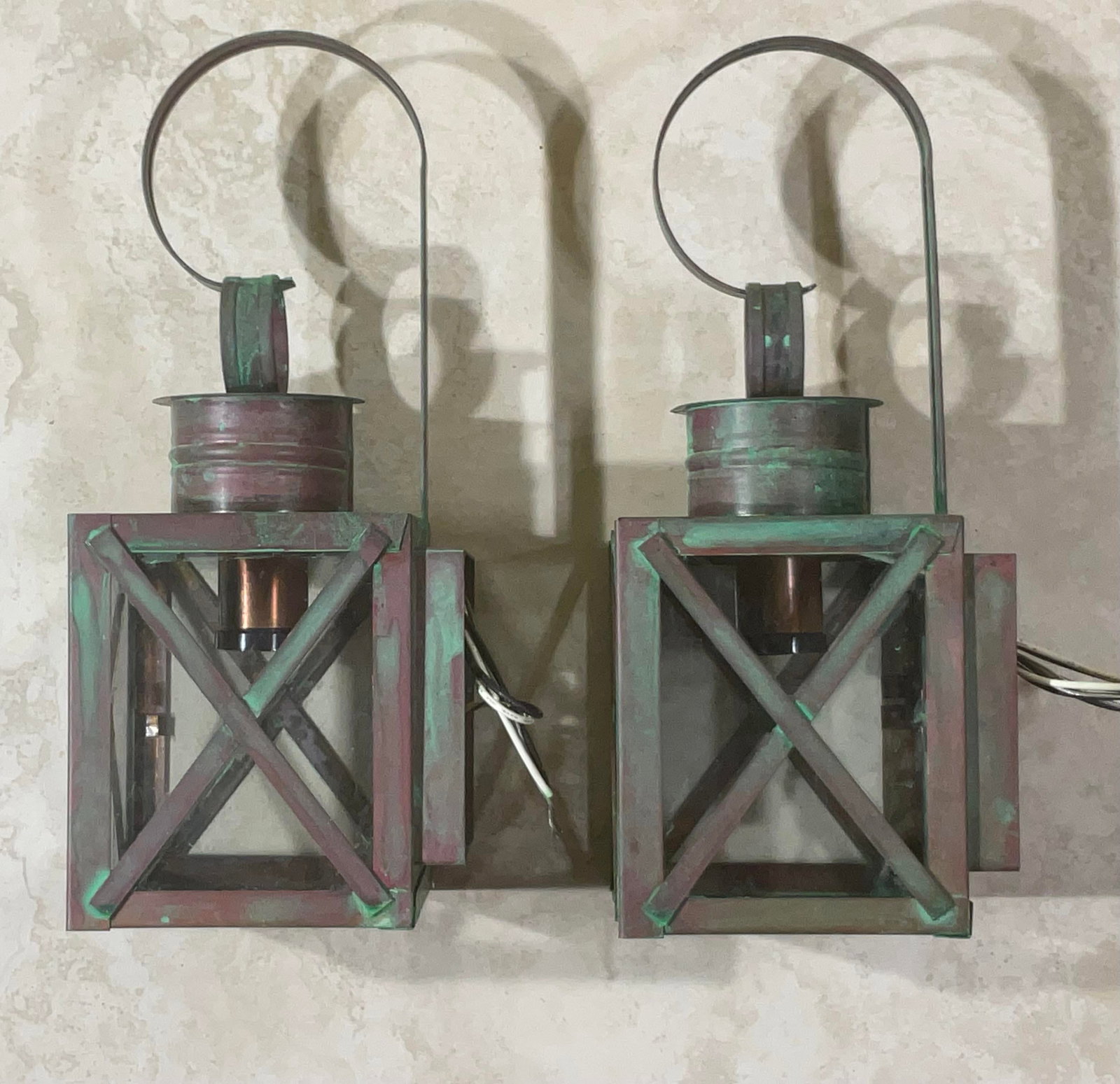Funky Pair of Solid Copper Wall Lantern -13"h X 5"w X 5".75 D - 5
