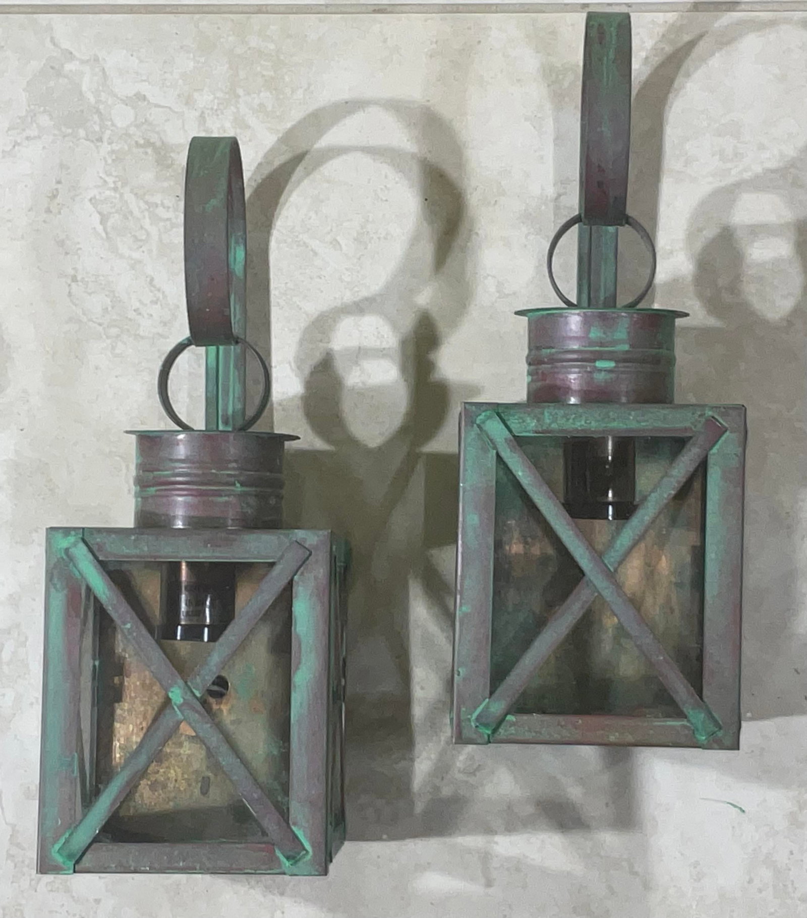 Funky Pair of Solid Copper Wall Lantern -13"h X 5"w X 5".75 D - 6