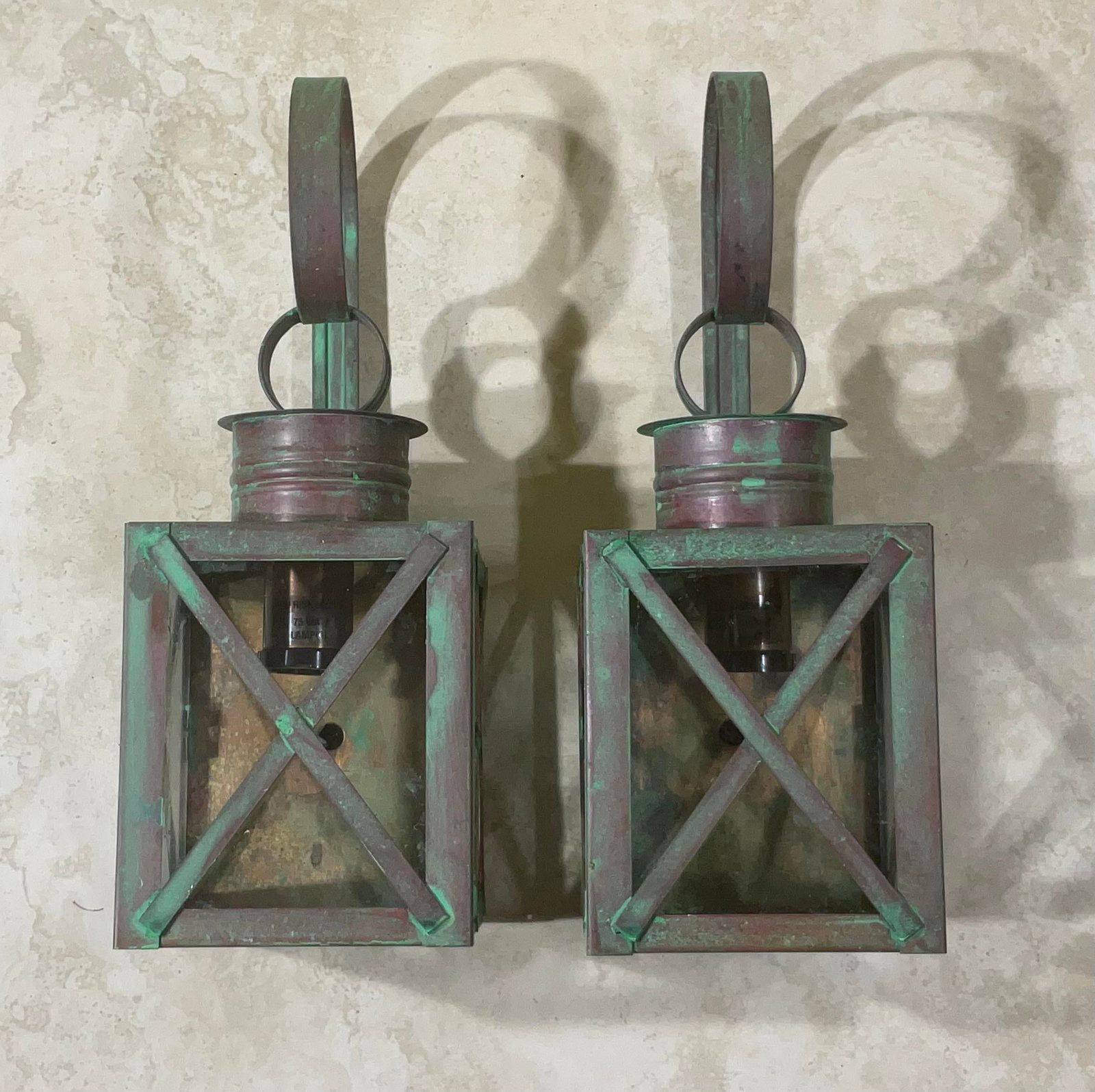 Funky Pair of Solid Copper Wall Lantern -13"h X 5"w X 5".75 D - 7