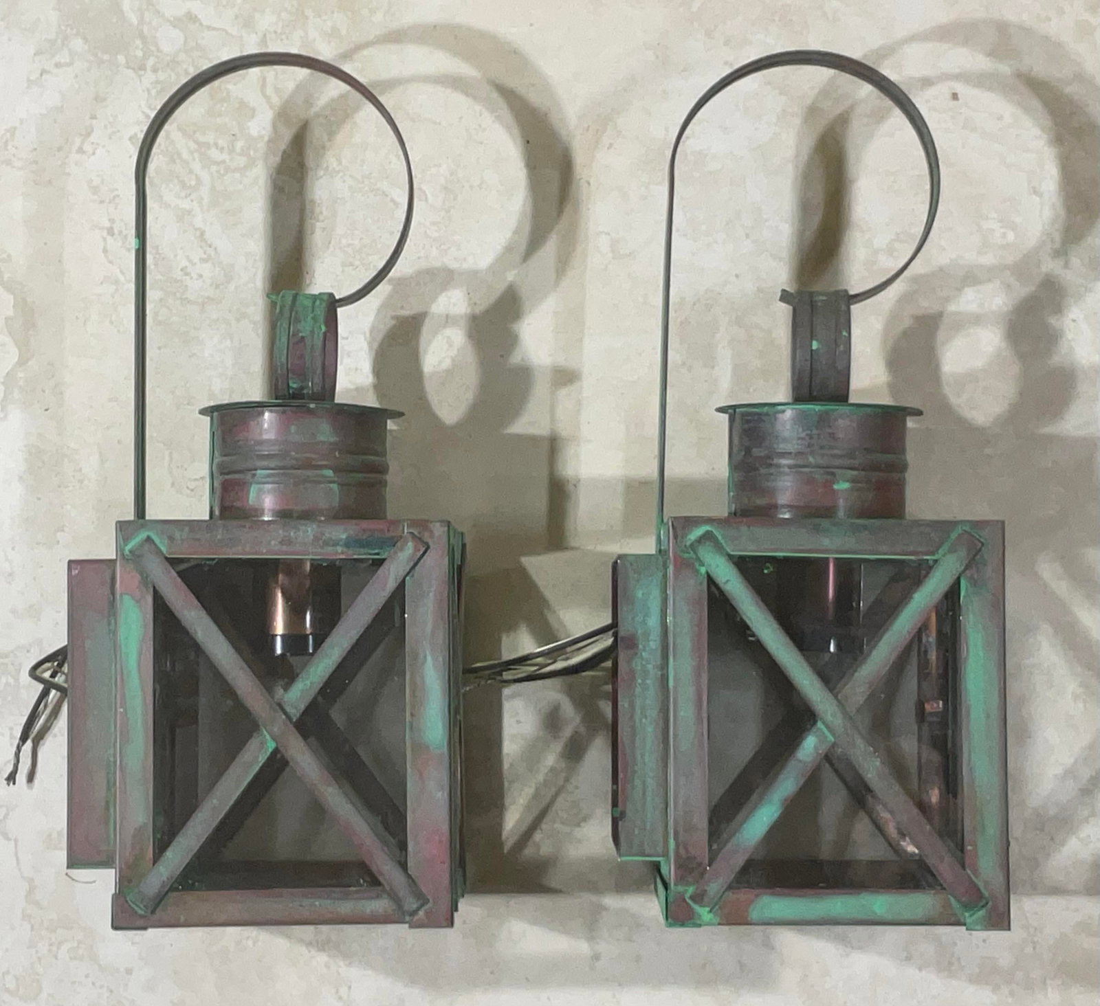 Funky Pair of Solid Copper Wall Lantern -13"h X 5"w X 5".75 D - 8