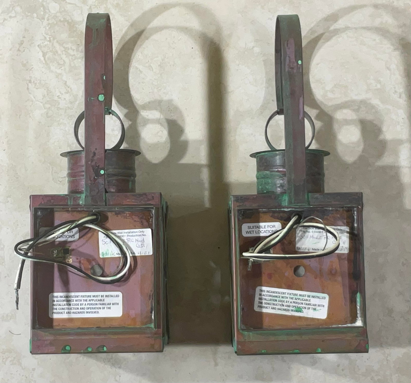 Funky Pair of Solid Copper Wall Lantern -13"h X 5"w X 5".75 D - 9