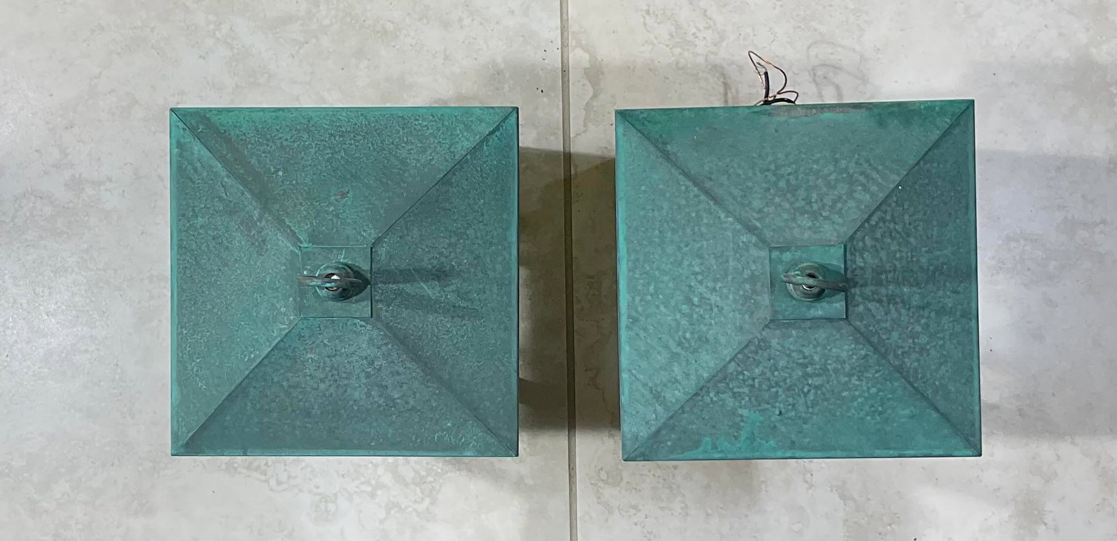 Vintage Pair of Solid Brass Outdoor Wall Lanterns - 13"h X 7".5w X 7".5d - 11