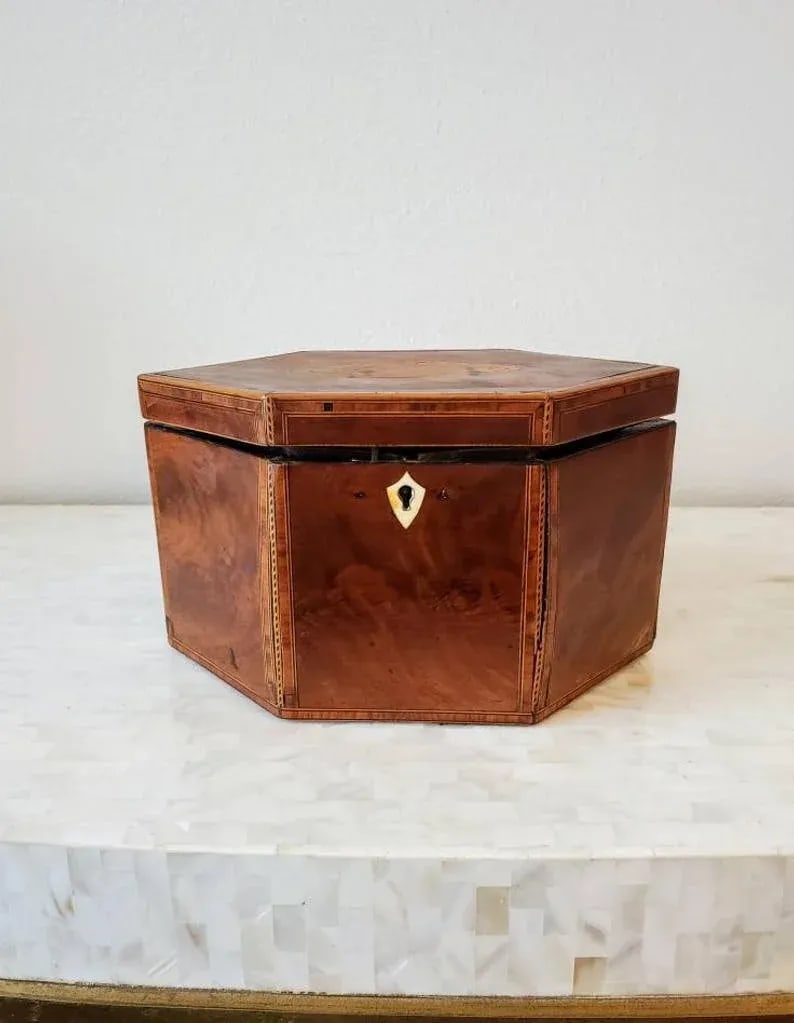 18th/19th Century English Marquetry Inlaid Tea Caddy - 2