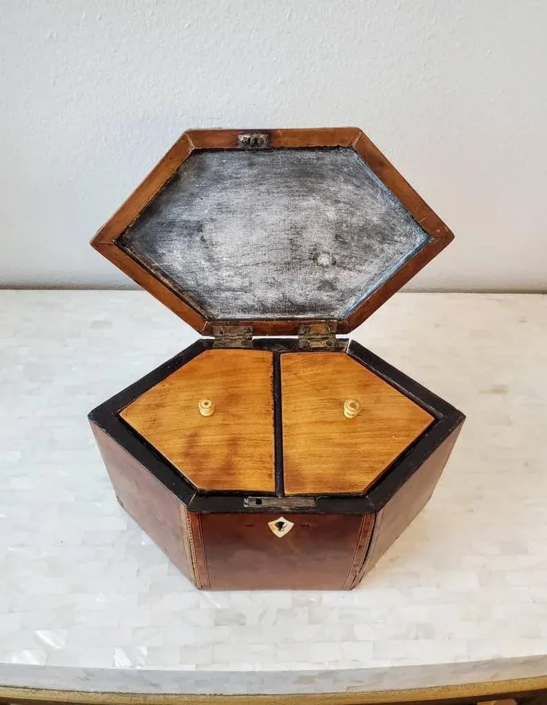 18th/19th Century English Marquetry Inlaid Tea Caddy - 3