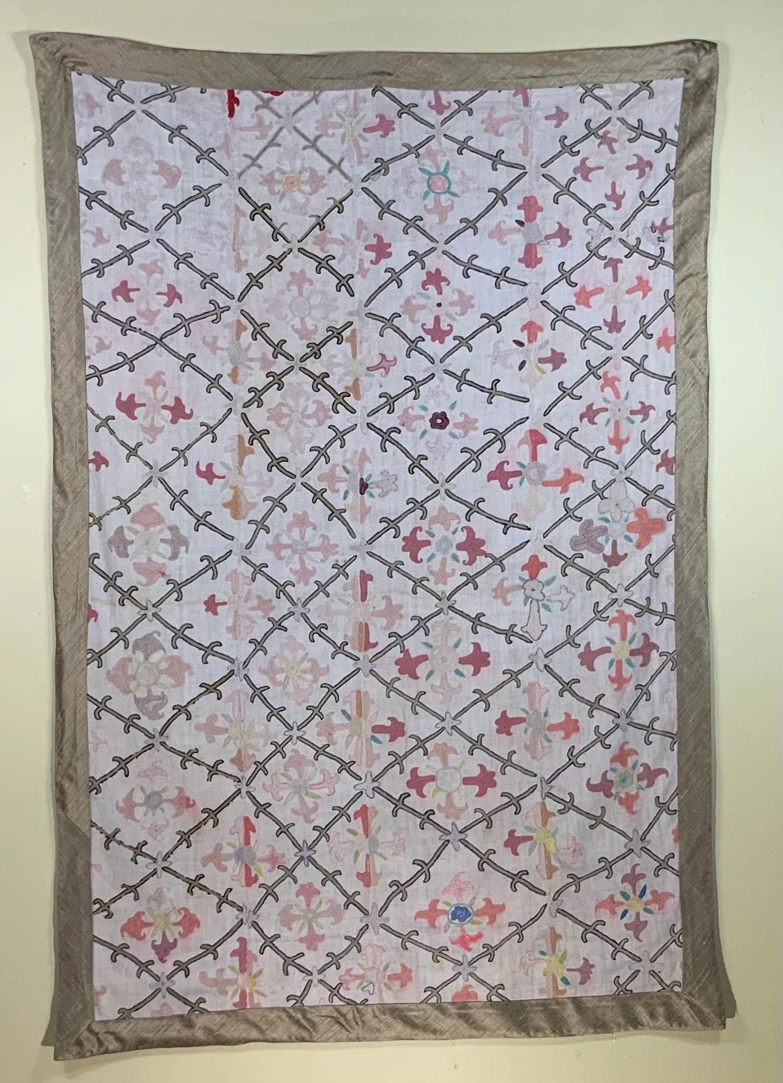 Antique Suzani Fragment Panel Wall Hanging - 13