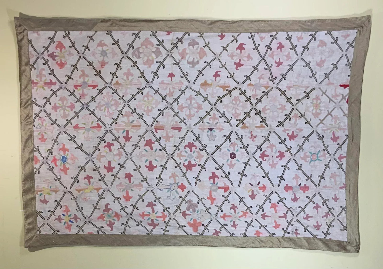 Antique Suzani Fragment Panel Wall Hanging - 3