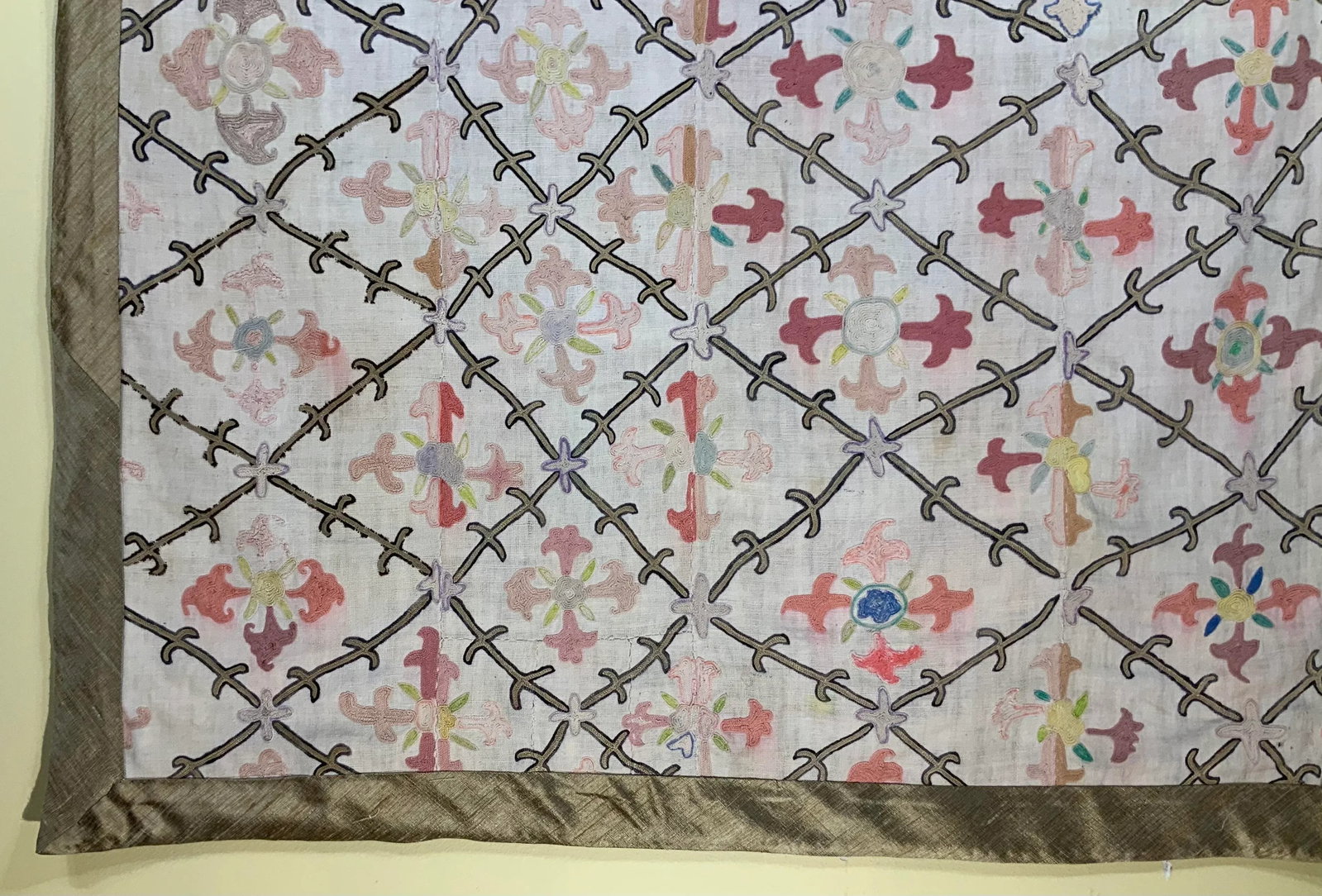 Antique Suzani Fragment Panel Wall Hanging - 8