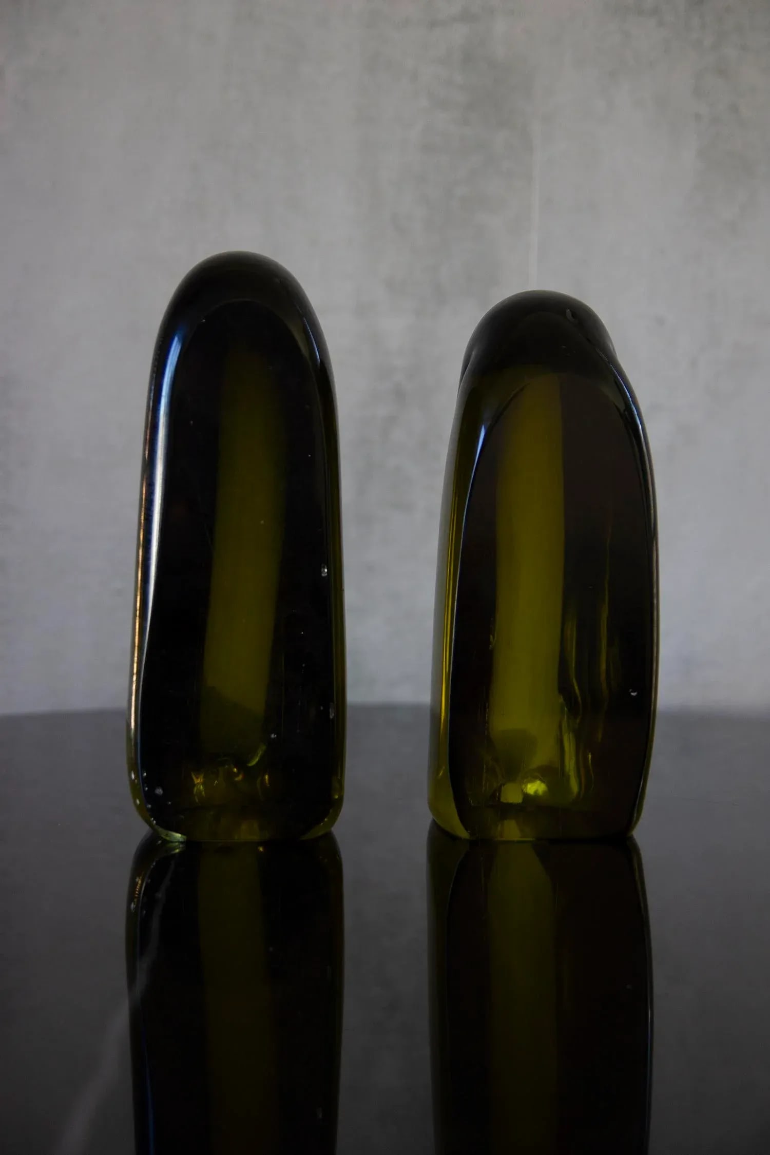 Vintage Mid-Century Modern Murano Amber Green Glass Bookends - a Pair - 4