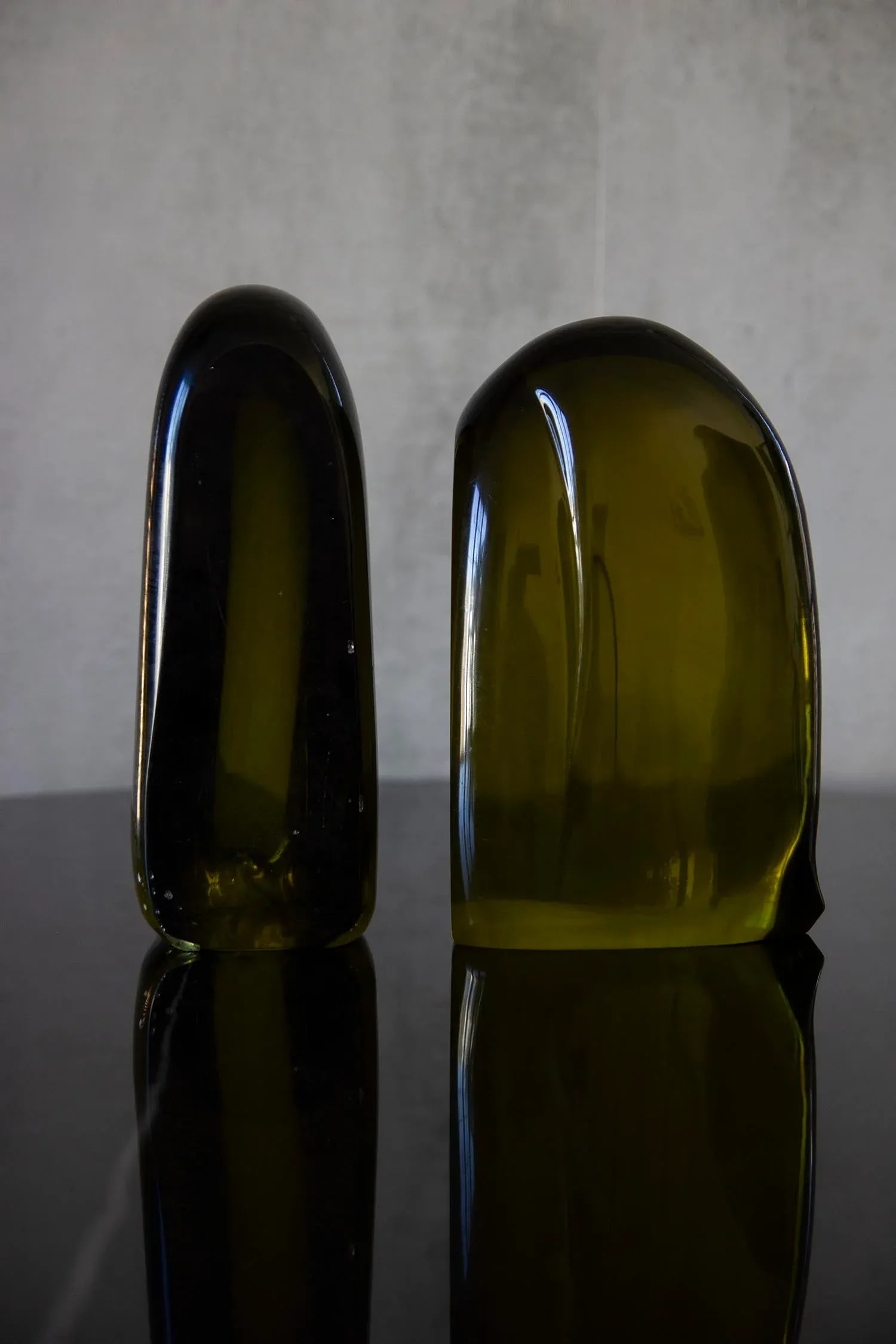 Vintage Mid-Century Modern Murano Amber Green Glass Bookends - a Pair - 5