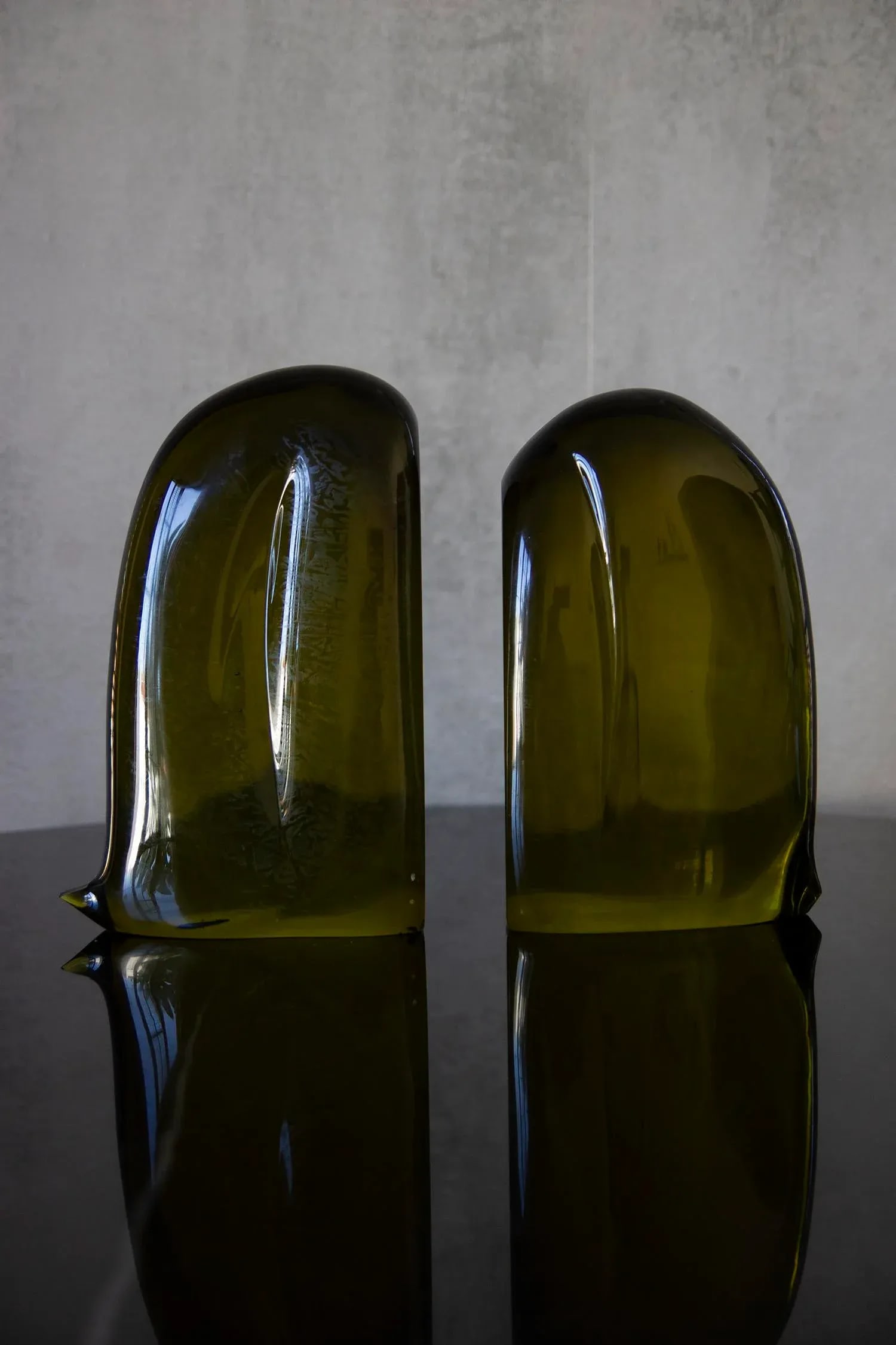 Vintage Mid-Century Modern Murano Amber Green Glass Bookends - a Pair - 7
