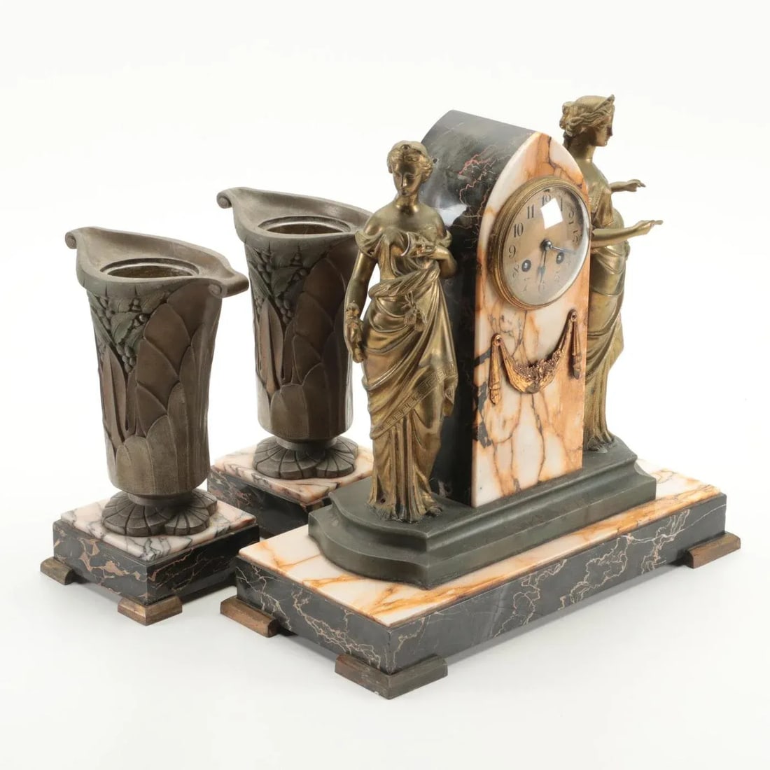 Late 19th Century French Art Nouveau Marble Clock Garniture - 3 Pieces - 2