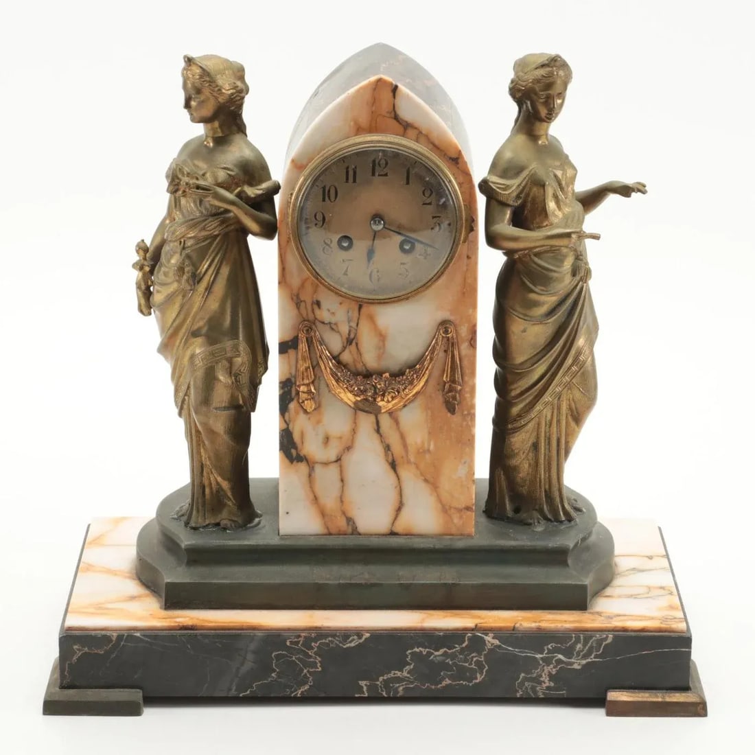 Late 19th Century French Art Nouveau Marble Clock Garniture - 3 Pieces - 3