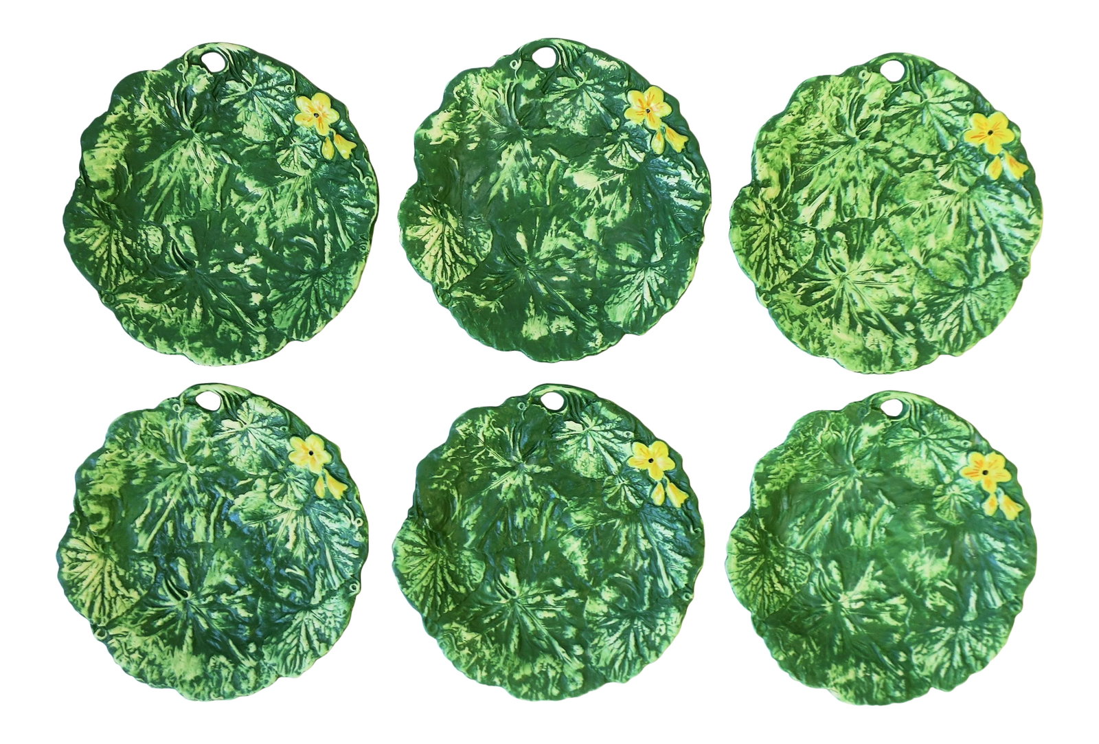 Italian Designer Green & Yellow Matte Pottery Plates with Lotus Leaf & Flower, 6 (1 of 10)