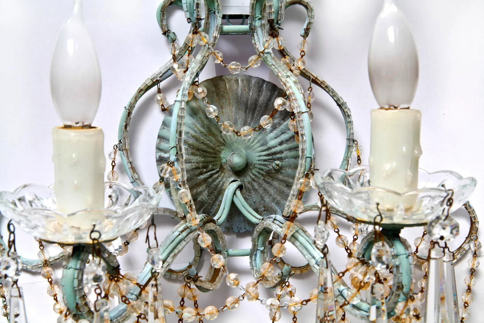 Early 20th Century Teal Crystal Beaded Wall Chandelier Sconce - 4