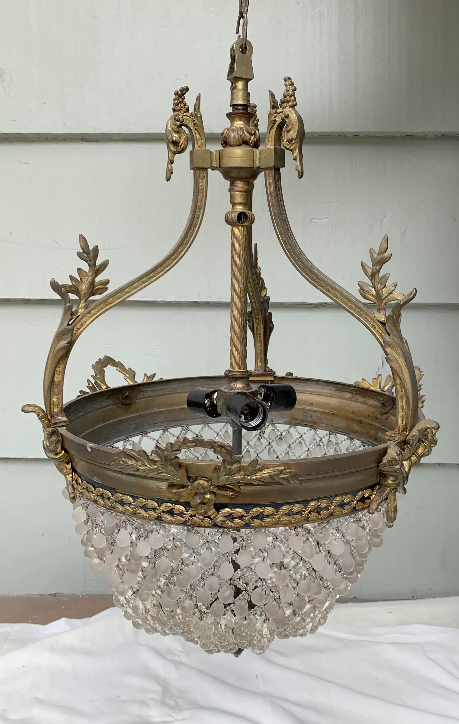 Vintage Italian Brass and Crystal Drop Chandelier - 11