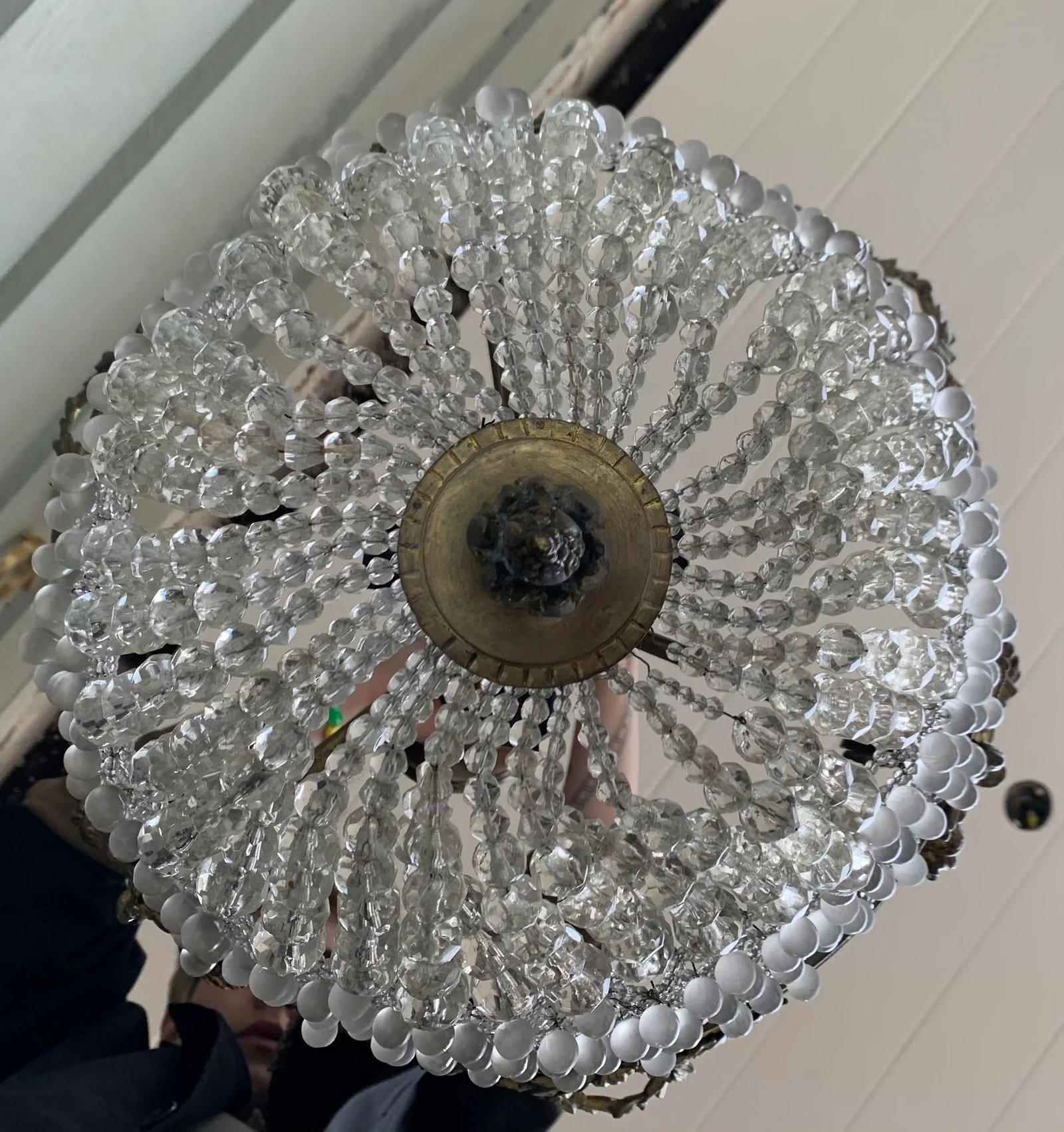 Vintage Italian Brass and Crystal Drop Chandelier - 2